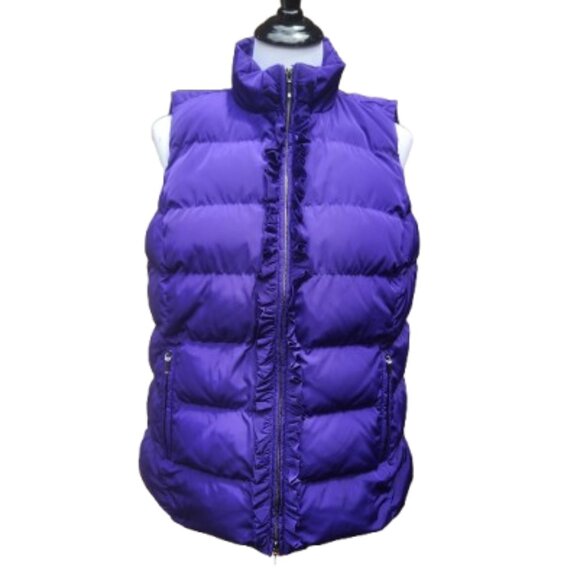 Talbots Plus Purple Down Puffer Vest Ruffle Trim Pockets Double Sided Zipper - Picture 1 of 15